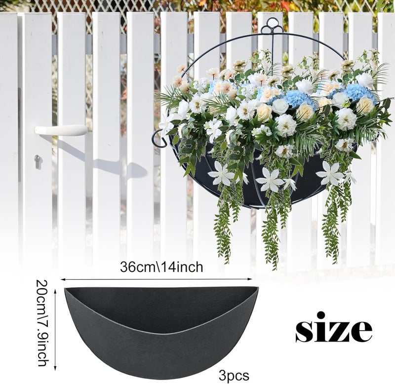 Fantang 3PCS 14 Inch Half Round Planter Liners Fabric Plant Liners Half Circle Flower Basket Liners Replacement Felt Liner Coconut Liners Alternative for Wall Hanging Basket Planter - Image 2